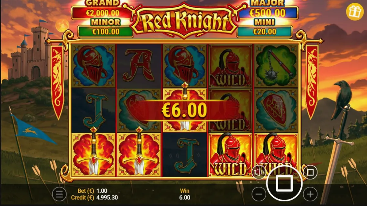 Tampilan visual slot Red Knight dengan tema ksatria abad pertengahan yang penuh aksi